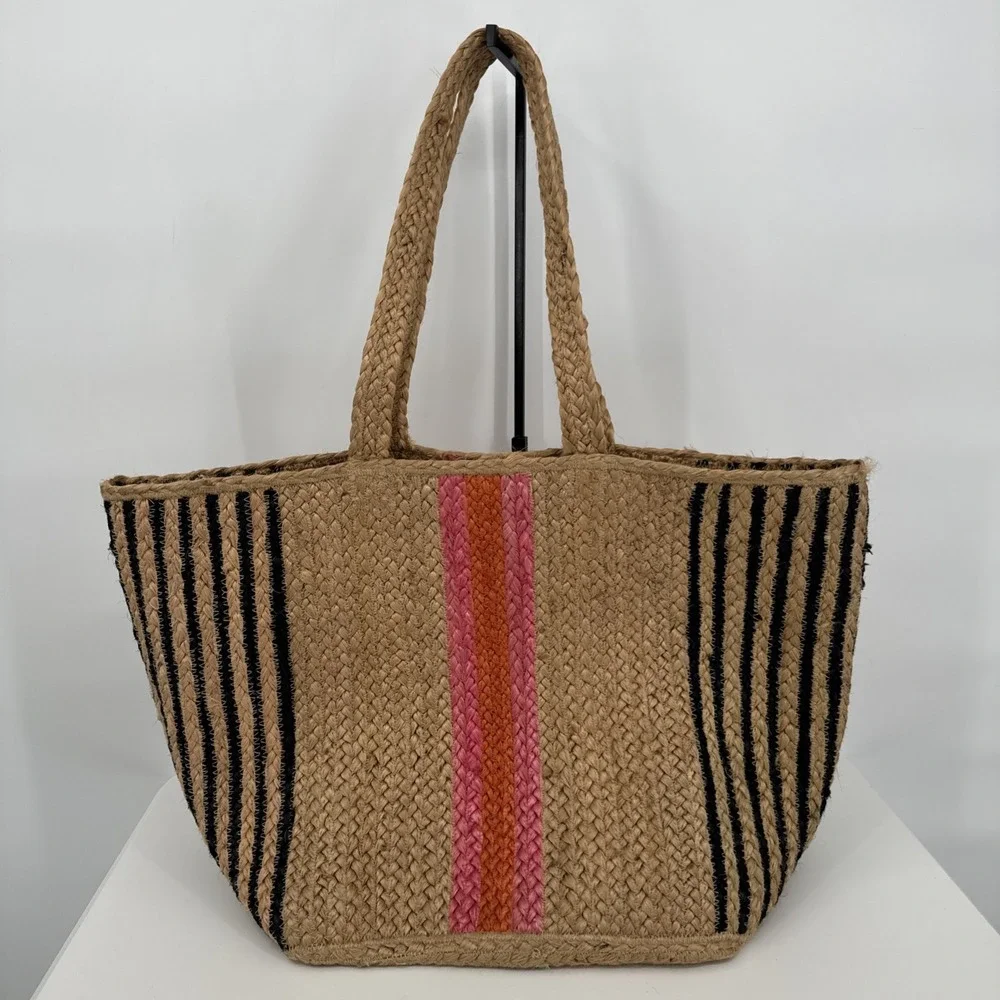 Shiraleah Chicago Jute Large Tote Bag Boho Hippie Beach Market Bag Colorful